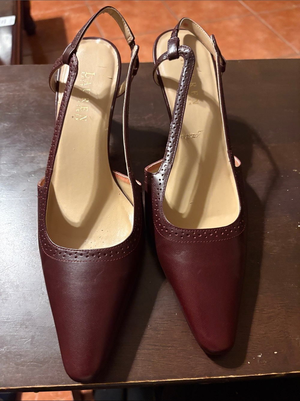 Ralph Lauren Burgundy Pointed Slingback Pumps